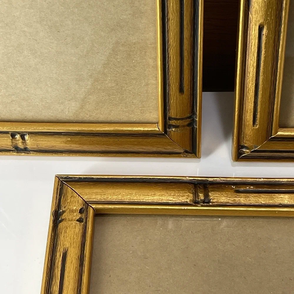 Gold Faux Bamboo Frame Set of 3 Hollywood Regency Style For 7 X 5 Pictures